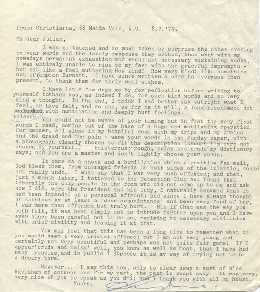 Two Typewritten Letters To Julian Symons. CHRISTIANNA BRAND