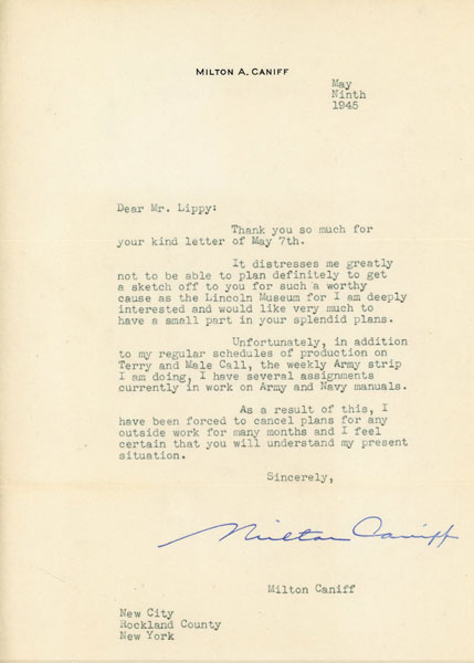 Milton Caniff Letter Dated May 9, 1945 MILTON A CANIFF