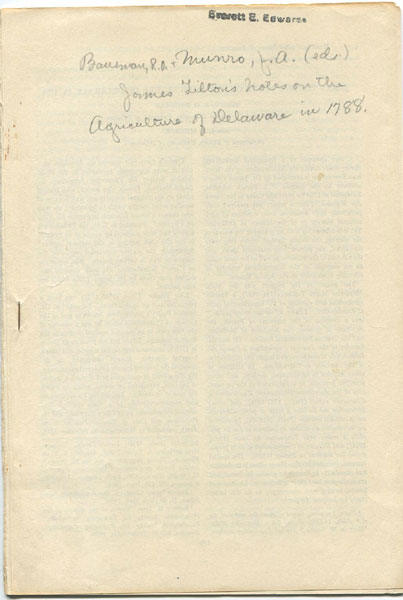 James Tilton's Notes On The Agriculture Of Delaware In 1788. BAUSMAN, R.O. AND J.A. MUNROE [EDITED BY].