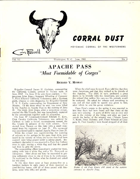 Apache Pass. "Most Formidable Of Gorges" RICHARD Y MURRAY