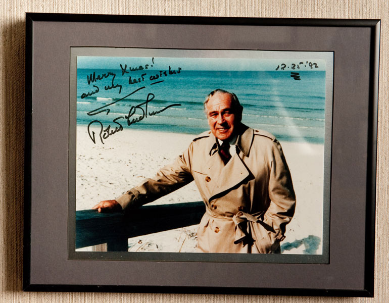 Inscribed 1992 Christmas Greeting 8" X 10" Color Photograph. Framed. ROBERT LUDLUM