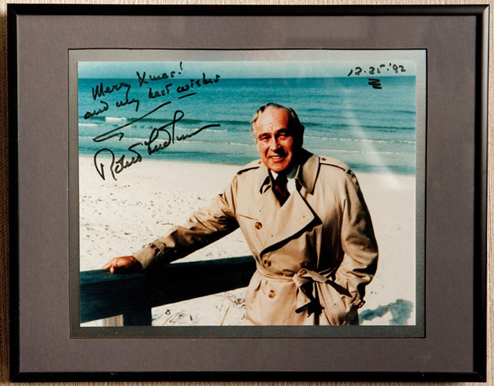 Inscribed 1992 Christmas Greeting 8" X 10" Color Photograph. Framed. ROBERT LUDLUM