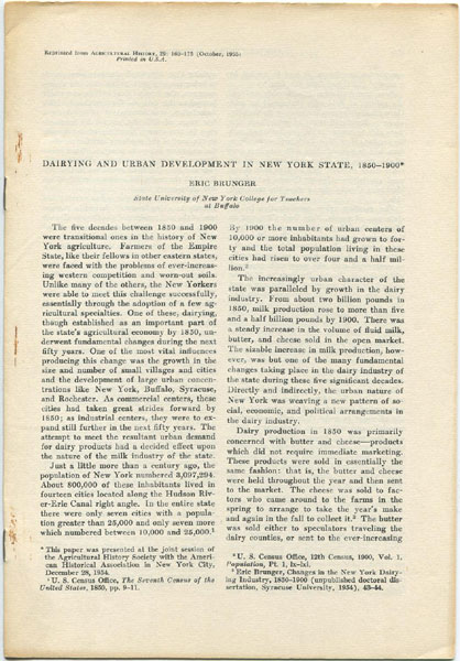 Dairying And Urban Development In New York State, 1850 - 1900. ERIC BRUNGER