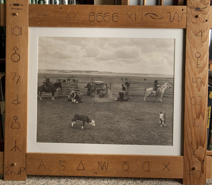 Calf Branding Photograph, 24" X 34" Matted & Framed. UNKNOWN PHOTOGRAPHER