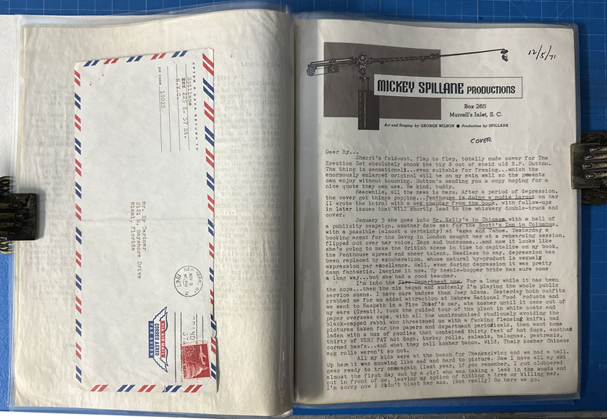 Collection Of Correspondence From Author Mickey Spillane To Noted New York Herald Columnist Hy Gardner. MICKEY SPILLANE