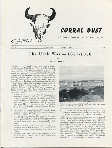 The Utah War - 1857 -1858. B.W. ALLRED
