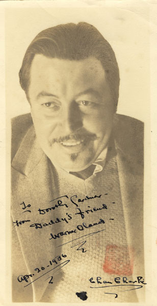 5" X 9 3/4" Original Signed Sepia Photographic Portrait Of Actor Warner Oland In Makeup As Charlie Chan. Also Signed As His Character Charlie Chan. WARNER OLAND