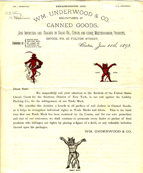 Wm. Underwood & Co. Manufacturers Of Canned Goods, Law Suit Against Cudahy Packing Co WM. J. UNDERWOOD