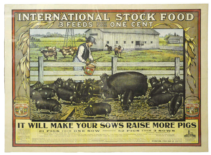 International Stock Food "3 Feeds For One Cent" Colorful Broadside. INTERNATIONAL STOCK FOOD COMPANY