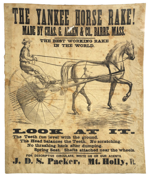 21" X 24 1/2" Linen Broadside. The Yankee Horse Rake! Made By Chas. G. Allen & Co., Barre, Mass CHAS G. ALLEN & C0.