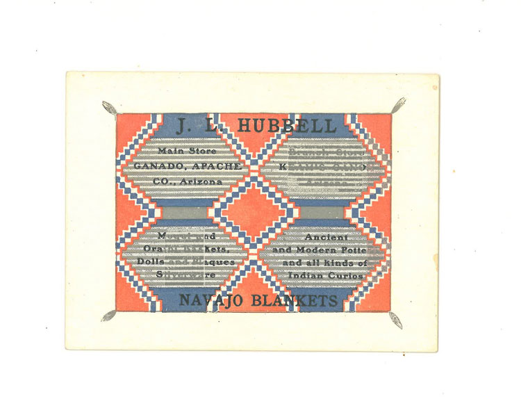 Original Business Card Of J.L. Hubbell For The Trading Posts That He Owned And Operated In Ganado, Arizona And Keams Canyon, Arizona. J. L. HUBBELL