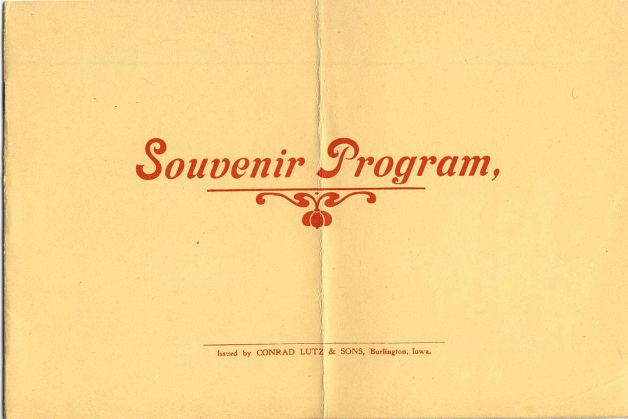 Official Program. Mississippi Valley Power Boat Association, Under The Auspices Of The Burlington Launch Club. Second Annual Regatta, To Be Held At Burlington, Iowa, Monday And Tuesday, July 5 And 6, 1909 CONRAD LUTZ & SONS [ISSUED BY]