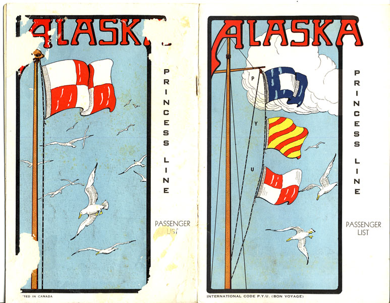 Alaska. Princess Line Passenger List Canadian Pacific Railway Co. B.C. Coast Steamship Service