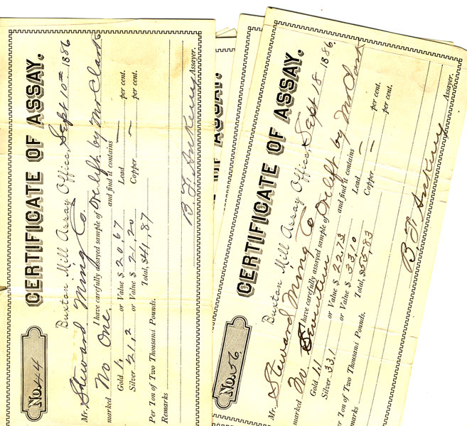 Ten - Certificates Of Assay Buxton Mill Assay Company