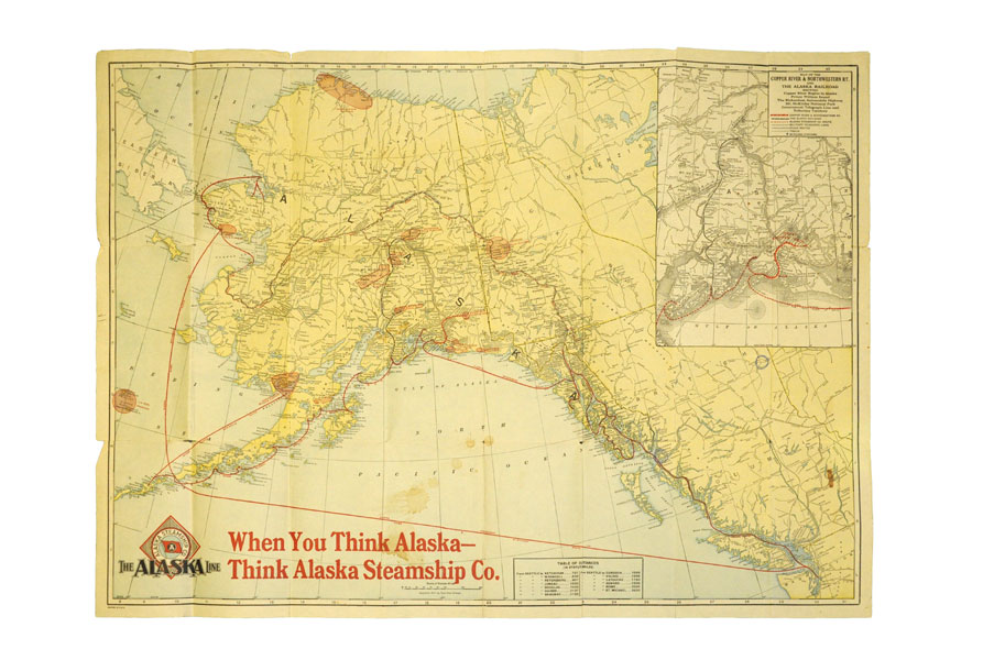 31 1/4" X 22 1/2" Color Map Of Alaska By Alaska Steamship Company ALASKA STEAMSHIP CO.