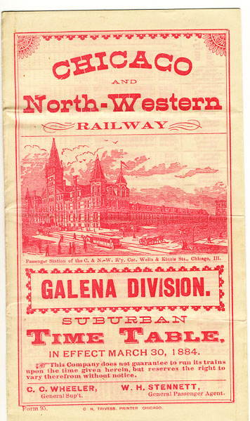 Galena Division. Suburban Time Table In Effect March 30, 1884 Chicago & North-Western Railway