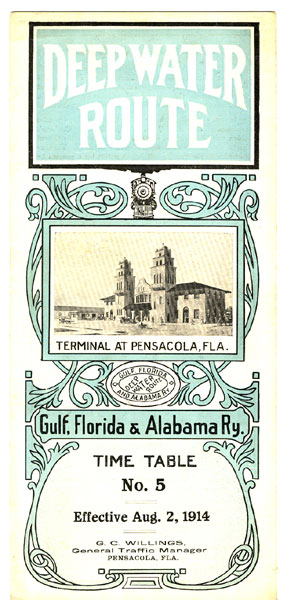 Deep Water Route, Gulf, Florida & Alabama Ry. Time Table No. 5, Effective Aug. 2, 1914 GULF, FLORIDA & ALABAMA RAILWAY