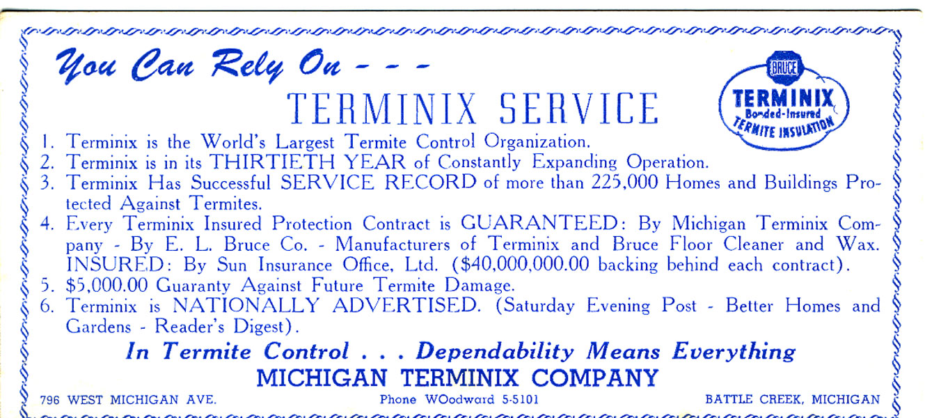 Michigan Terminix Company Ink Blotter MICHIGAN TERMINIX COMPANY