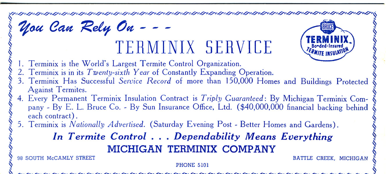 Michigan Terminix Company Ink Blotter MICHIGAN TERMINIX COMPANY