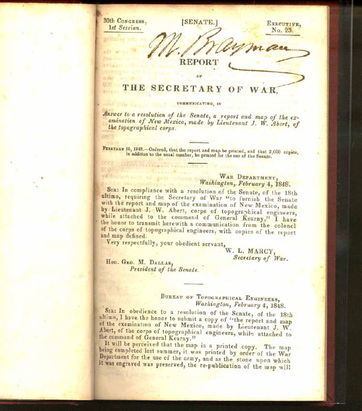 Report Of The Secretary Of War, Communicating, In Answer To A Resolution Of The Senate, A Report And Map Of The Examination Of New Mexico, Made By Lieutenant J. W. Abert, Of The Topographical Corps LIEUTENANT J. W. ABERT