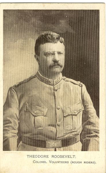 Theodore Roosevelt , Colonel Volunteers (Rough Riders), 6 3/8" X 3 3/4" Pictorial Cabinet Card THE N. K. FAIRBANK COMPANY