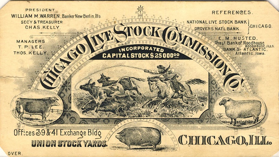 Chicago Live Stock Commission Co. Engraved Two Sided Prospectus And Trade Card INC CHICAGO LIVE STOCK COMMISSION CO.