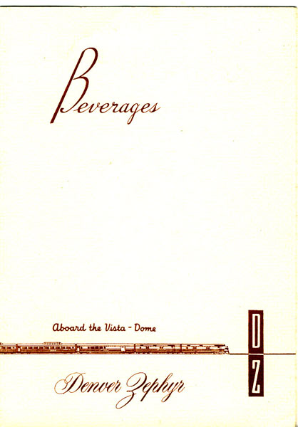 Beverage Menu For Northern Pacific Railway's "Denver Zephyr" 