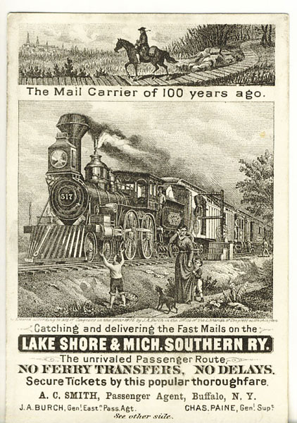 Trade Card. Lake Shore & Mich. Southern Ry. The Unrivaled Passenger Route LAKE SHORE & MICH SOUTHERN RY