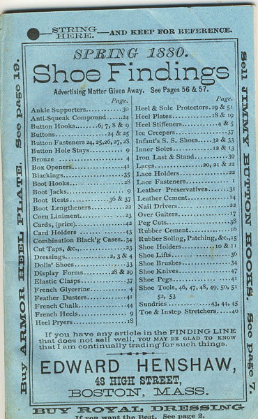 Spring 1880 Shoe Findings Trade Catalog EDWARD HENSHAW