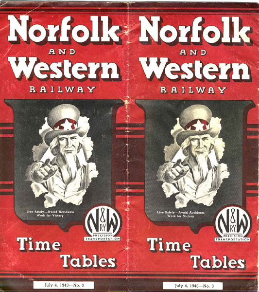 Norfolk And Western Railway Time Tables; July 4, 1943 - No. 3 Norfolk And Western Railway
