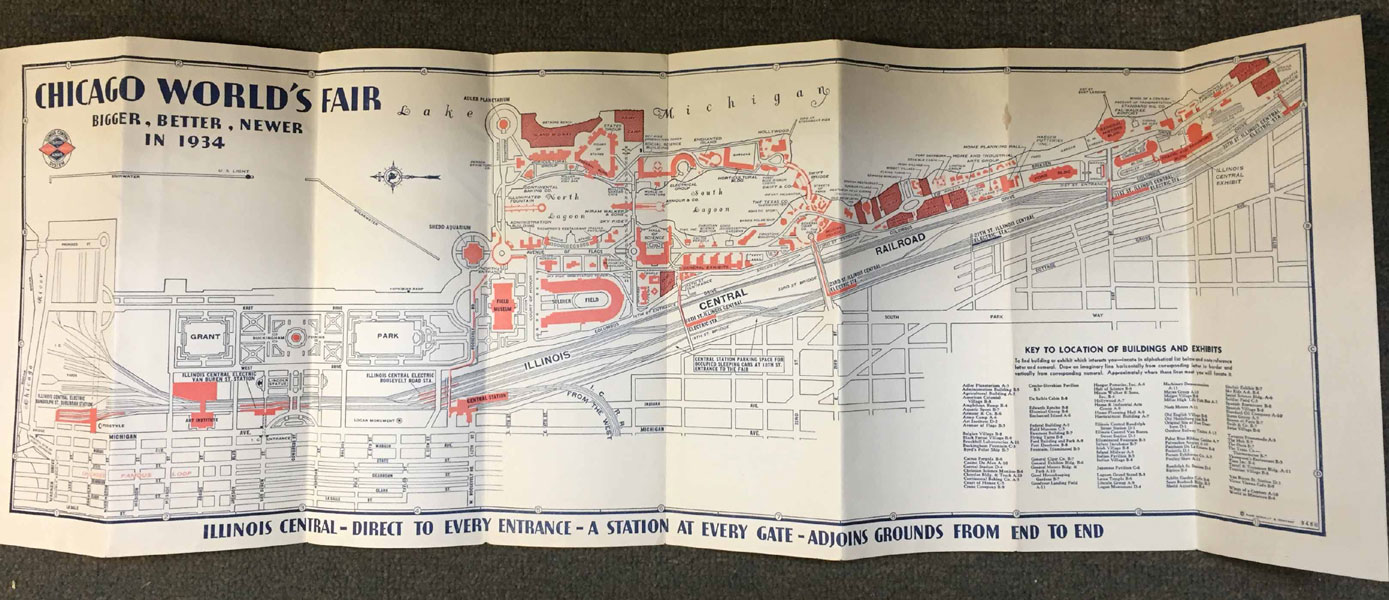 Illinois Central Guide Map Of 1934 Chicago World's Fair Illinois Central Railroad