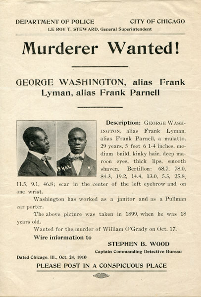 Wanted Poster! Murderer Wanted! CITY OF CHICAGO DEPARTMENT OF POLICE