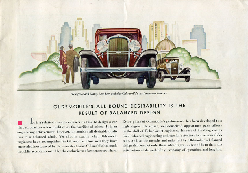 Oldsmobile's All-Around Desirability Is The Result Of Balanced Design. The Oldsmobile Six Olds Motor Works, Lansing, Michigan