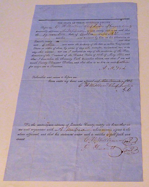 Planter's Oath. Gonzales County, Texas, 1866 A.M. VEA