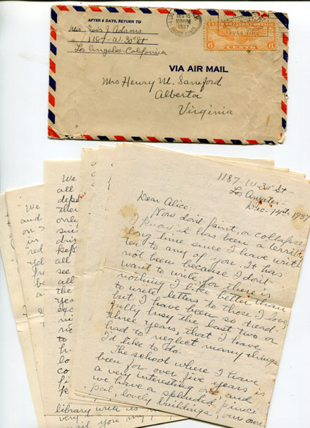 Terrific Ten-Page Letter From A Widowed Los Angeles Kindergarten Teacher To Her Sister In Virginia MRS LEWIS "MAMIE" J. ADAMS