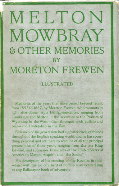 Melton Mowbray And Other Memories. MORETON FREWEN