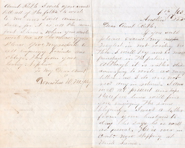 Holograph Letter Describing A Silver Mining Boomtown, Austin, Nevada DERASTUS W. MCKEY