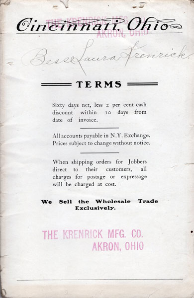 Catalog And Price List For Behren's Mfg. Co., Cincinnati, Ohio F.D. Behrens Co., Cincinnati, Ohio