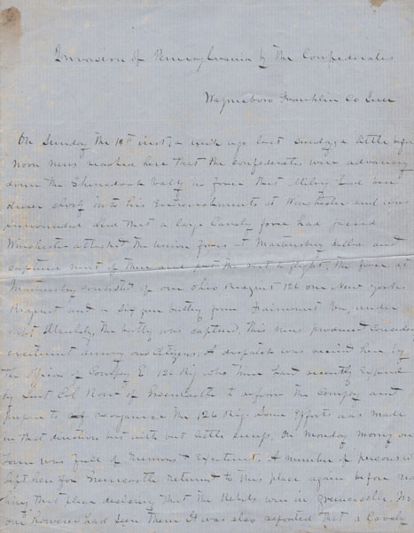 Invasion Of Pennsylvania By The Confederates (Manuscript Title) ANONYMOUS