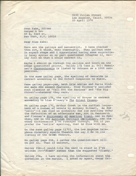 Four-Page Typed Letter Dated 20 April 1970, And Signed In Full By The Author JOSEPH HANSEN