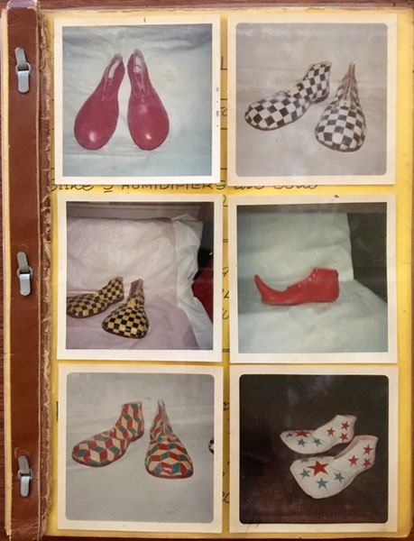 Photograph Album Collection Of Theatrical Shoes. An Unusual And Exceptional Photograph Collection Of 140 Photographs Documenting The Acrobatic, Theatrical, Circus, And Clown Shoes And Boots Manufactured By The Storied Griffin Theatrical Shoe Company In The 20th Century. The Images Include Acrobatic And Wire-Walking Boots, Riding Boots, Clown Shoes For Sketches As Rubes, Hobos, And Many Other Outlandish Oversize Footwear GRIFFIN, JAMES REED & RAYMOND A. GRIFFIN [OWNERS]