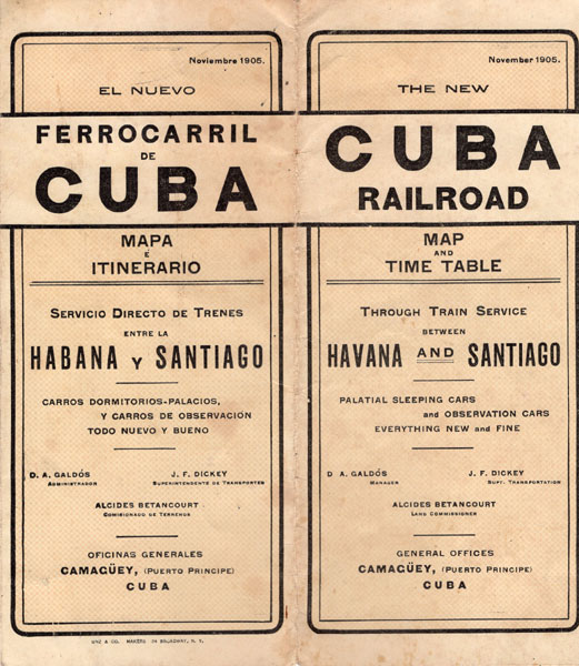 The New Cuba Railroad Map And Time Table Through Train Service Between Havana And Santiago. Palatial Sleeping Cars And Observation Cars, Everything New And Fine CUBA RAILROAD COMPANY