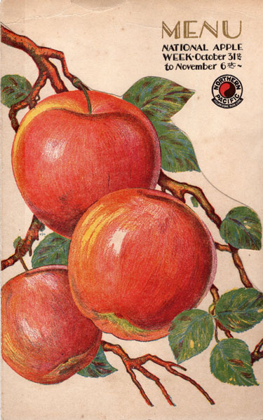 Northern Pacific Railway Menu (For) National Apple Week, October 31st To November 6th THOMSON, A. W. [SUPERINTENDENT DINING CARS]