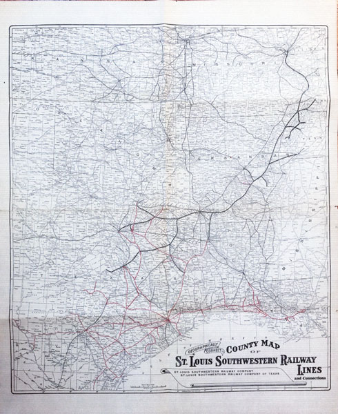 Geographically Correct County Map Of St. Louis Southwestern Railway Lines And Connections ST. LOUIS SOUTHWESTERN RAILWAY COMPANY