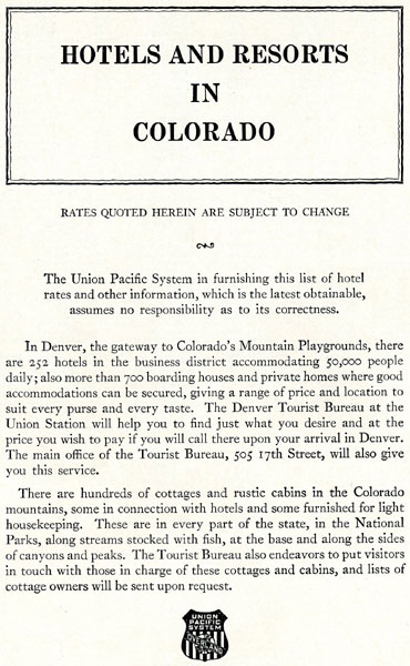Hotels And Resorts In Colorado Union Pacific System