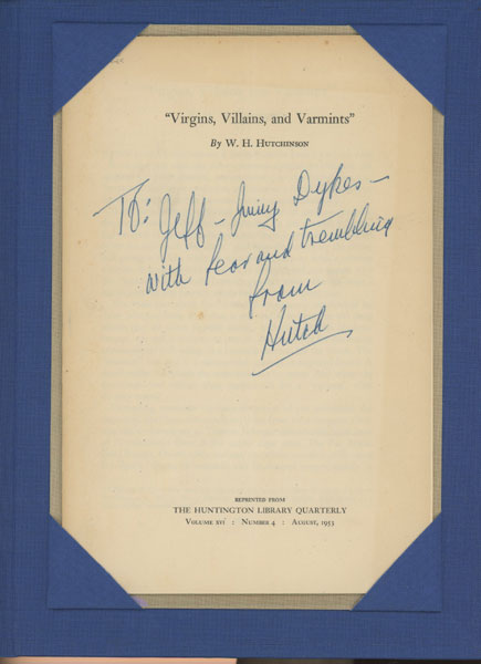 "Virgins, Villains, And Varmints" W. H. HUTCHINSON