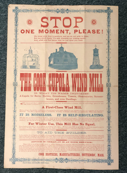 The Cook Cupola Wind Mill Broadside MANUFACTURERS COOK BROTHERS