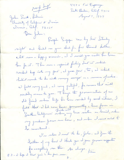 A One-Page Handwritten Letter. A Rough Draft As Noted By Ross Macdonald ROSS MACDONALD