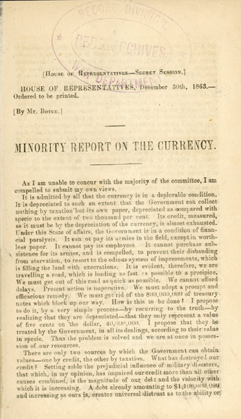 Minority Report On The Currency BOYCE, WILLIAM W. [CHAIRMAN]