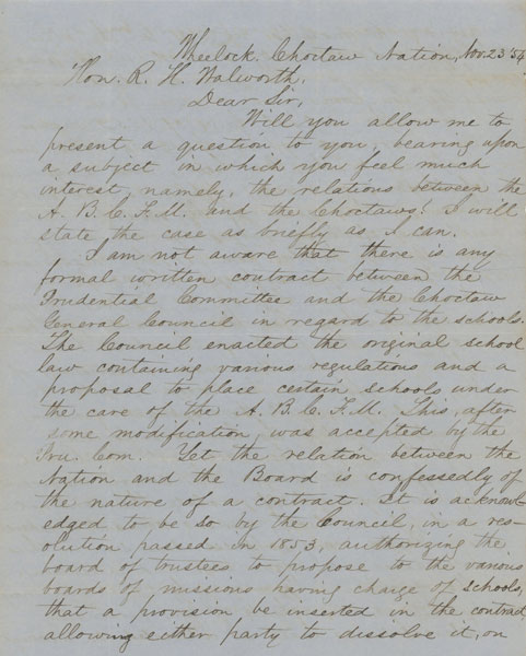 Inked Three-Page Hand-Written Letter Regarding The Choctaw Nation In Oklahoma, 1854 JOHN EDWARDS